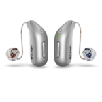 Oticon_Intent_miniRITE_H1-2024_Binaural_C091SilverGrey_LEDgreen_Speaker60_OpenBassDome_500pctSize